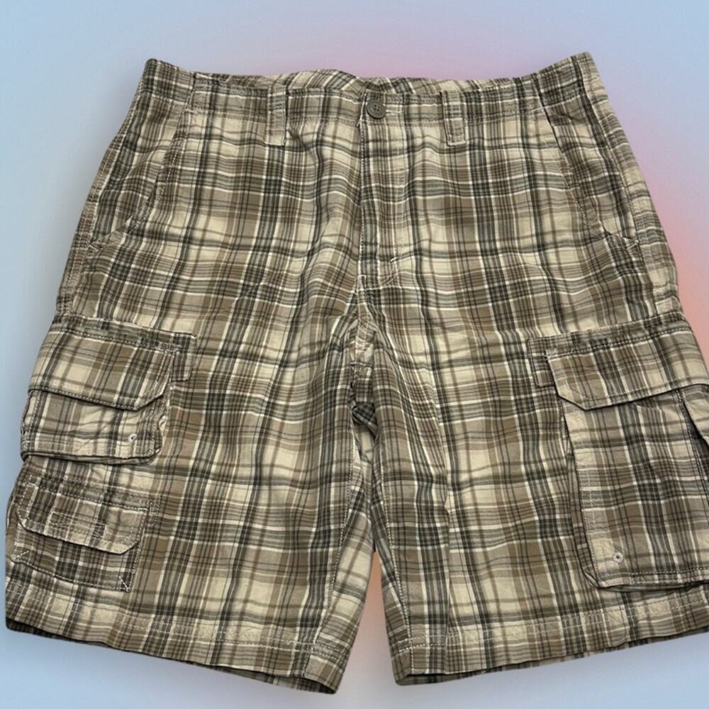 EDDIE BAUER Men’s 35 Tan Plaid Cargo Shorts